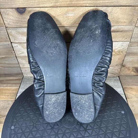 Free People Womens Sz 6.5 Ruched Black Leather CARA Elasticized Ballet Flats - Picture 9 of 10